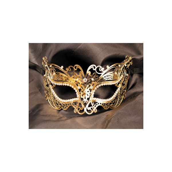 Masque vénitien Alba rigide doré avec strass 
